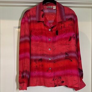 CHICO'S Vibrant Reds Vintage Women's 100% Silk Shirt  SZ 2